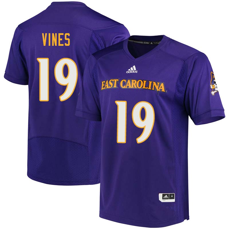 Men #19 Mydreon Vines East Carolina Pirates College Football Jerseys Sale-Purple - Click Image to Close
